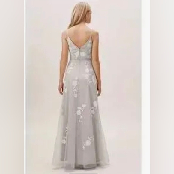 Anthropologie BHLDN Bethany Light Gray Floral Embroidered Dress - Picture 4 of 8